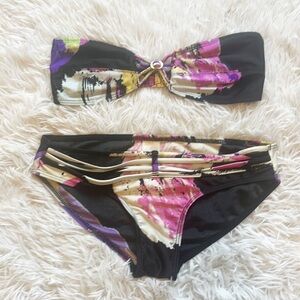 ZIMMERMAN Multi Colored Splash Print Bandeau Low Cut Bikini size 4/5